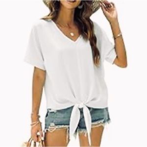 Women’s Casual Chiffon V Neck Top -Tie Knot front. Made by Aokosor -3 season top